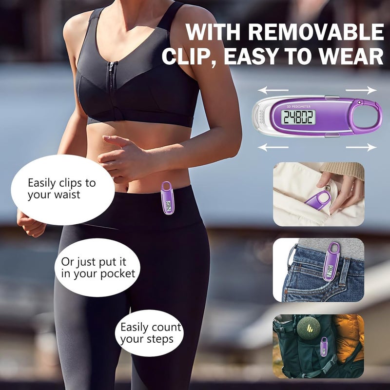 UTrak 3D Pedometer for Walking with Removable Clip and Carabiner Simple Step Counter for Walking Accurate Clip On Step Tracker for Men Women Kids - Image 2
